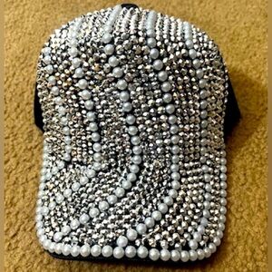 Brand New Black Rhinestone Pearl Baseball Hat